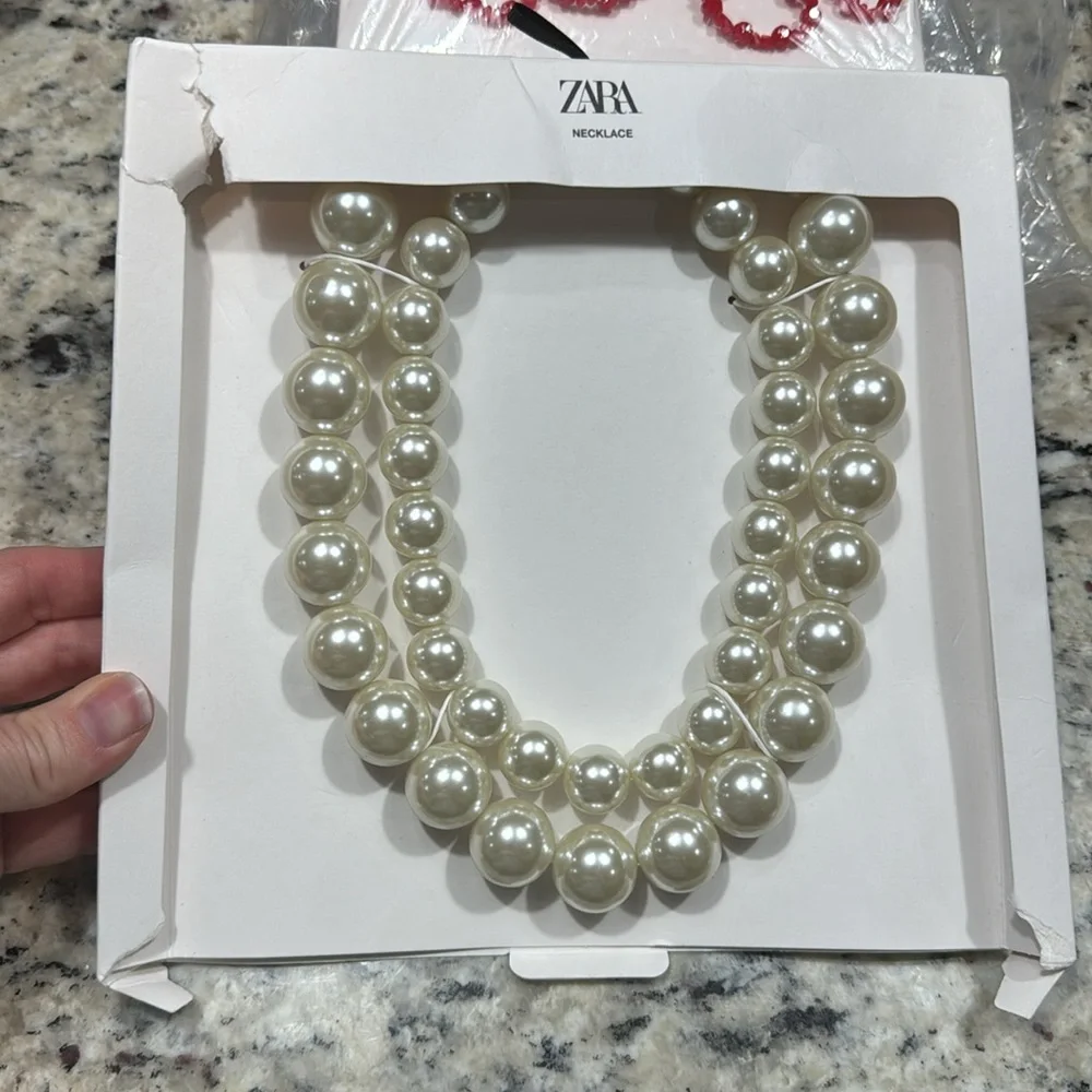*NEW* ZARA DOUBLE FAUX PEARL BEAD NECKLACE - Picture 4 of 4
